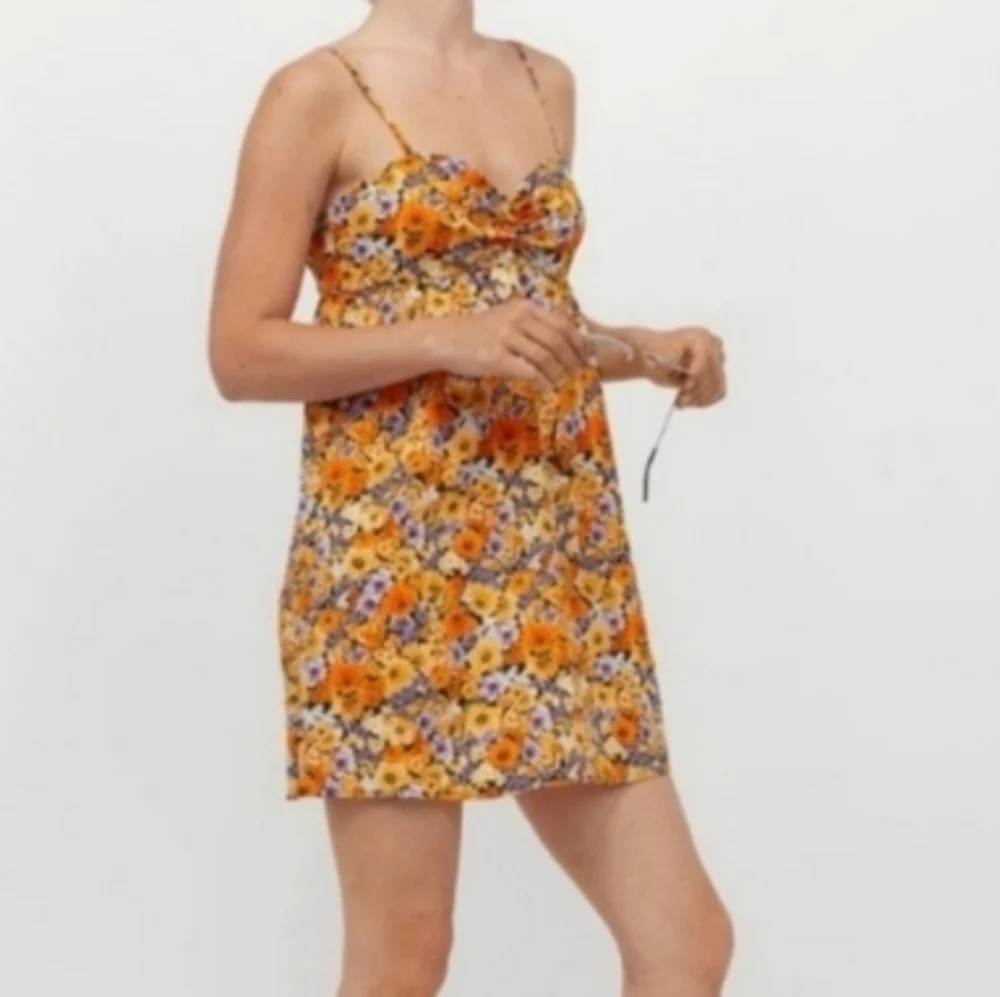 Divided Floral Babydoll Dress Orange Wildflower Spring Summer Sun Dress XS - Picture 7 of 15